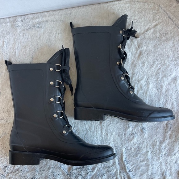 Capelli Tall Lace Rain Black Rubber Rain Boots Women Size 8 - Picture 7 of 11